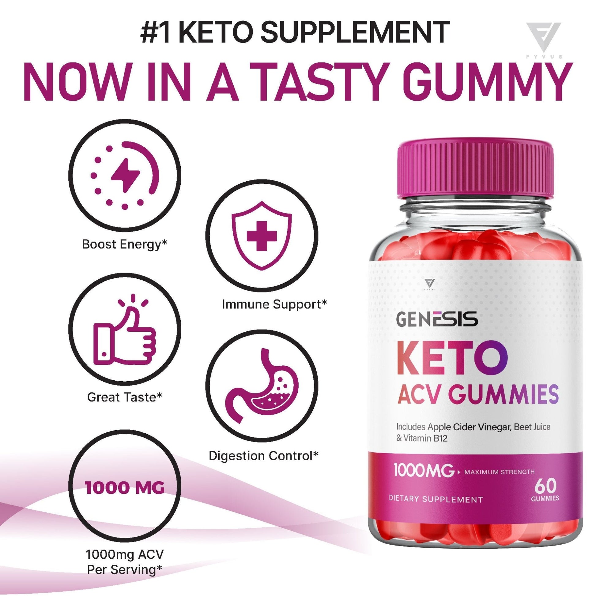 Genesis Keto ACV Gummies - Apple Cider Vinegar, Beet Juice, and Vitamin B12 - Vitamin Place