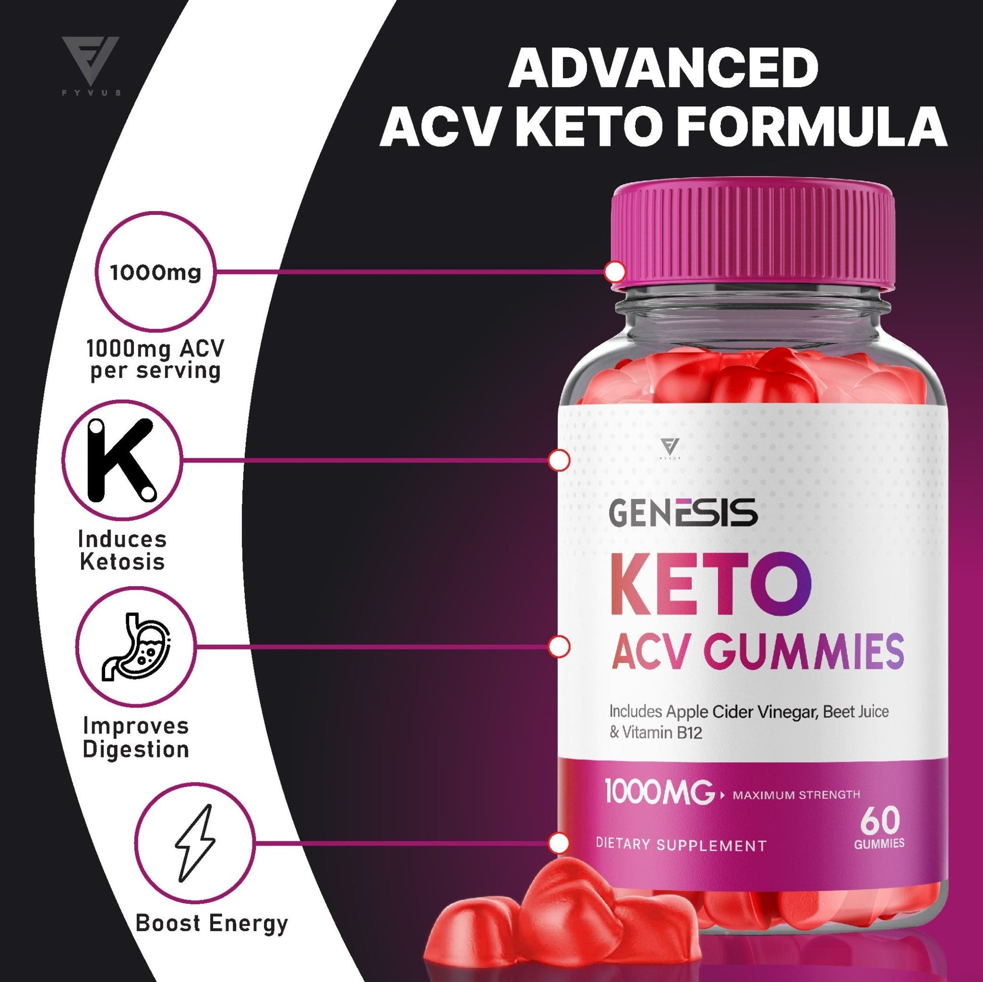 Genesis Keto ACV Gummies - Apple Cider Vinegar, Beet Juice, and Vitamin B12 - Vitamin Place